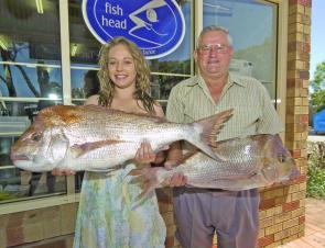 Ariel Smith and John Scull with a pair of outstanding bay snapper. 